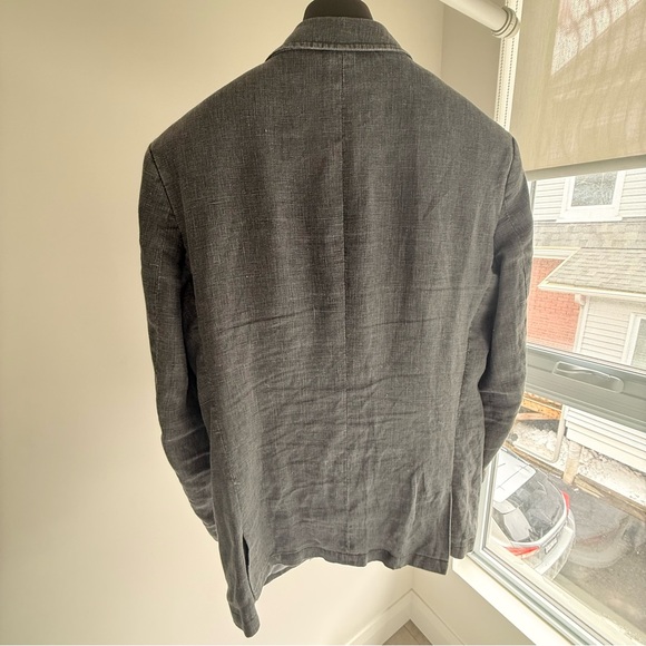 L’Habit 38R Gray 100% Linen Sport Coat Blazer Double Vent Red Contrast Stitching - Picture 4 of 12